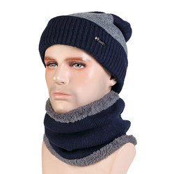 Men Winter Wool Blend Warm Knitted Hat And Scarf Set