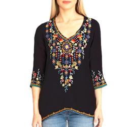 Private Garden Embroidered Tunic Tops In Vivid Colors
