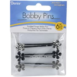 Bobby Pins Silver and Black Studded Flowers