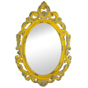 Distressed Vintage-Look Ornate Yellow Mirror