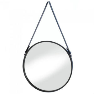 Round Hanging Wall Mirror with Faux Leather Strap
