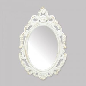 Distressed Vintage-Look Ornate White Mirror