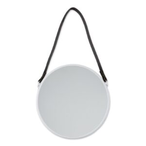 Round Hanging Wall Mirror with Faux Leather Strap – White