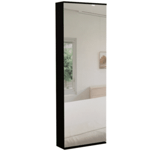 Stylish Black Wengue  Wall Mounted Shoe Rack with Mirror
