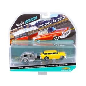 1955 Chevrolet Nomad with Traveler Trailer Yellow Tow & Go 1/64 Diecast Model by Maisto