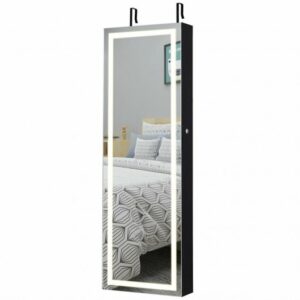 Mirrored Jewelry Armoire with Full Length Mirror and 2 Internal LED Lights-White
