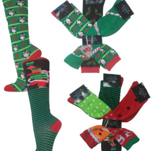 . Case of [240] Women’s Knee High Socks – Christmas Prints, Size 9-11 .