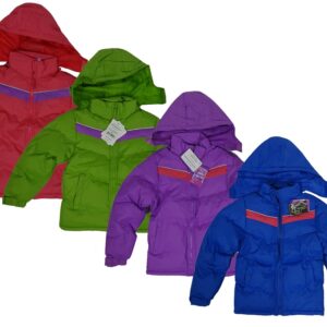 . Case of [36] Girls’ Puffy Jackets – 4-7, Hooded, Assorted Colors .