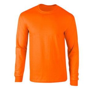 . Case of [12] Fruit of the Loom Cotton Long-Sleeve T-Shirt – Safety Orange, Large .