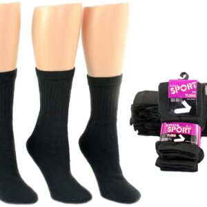 . Case of [240] Women’s Athletic Tube Socks – Black, Size 9-11 .