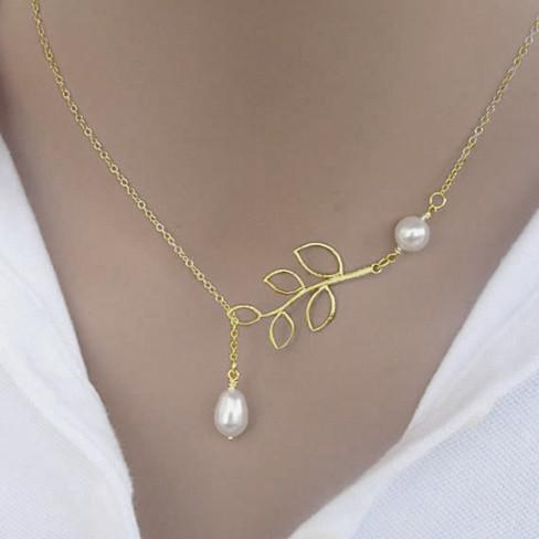 Pearls Of Joy Lariat Necklace In White Gold And Yellow Gold Plating - Image 3